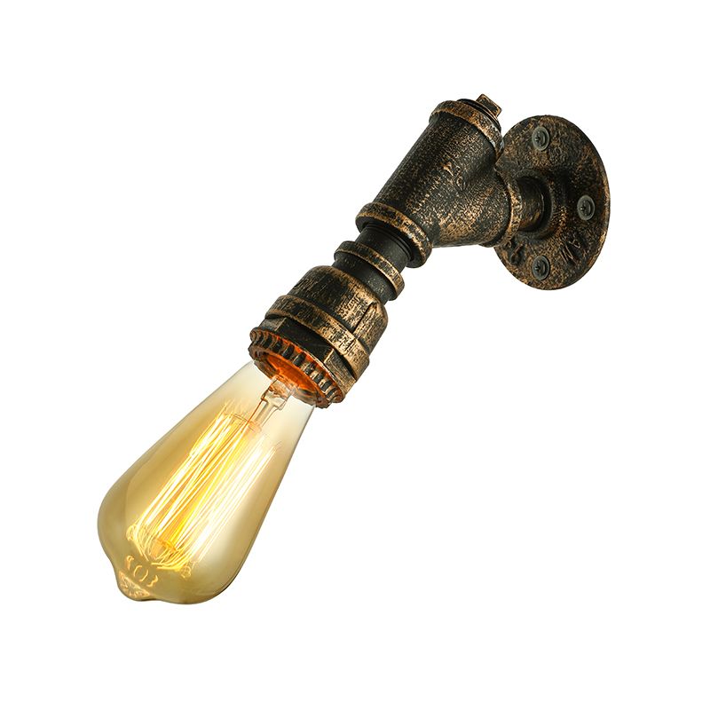 1 Light Wall Lighting Farmhouse Style Open Bulb Iron Mini Wall Mount Light with Water Pipe in Bronze
