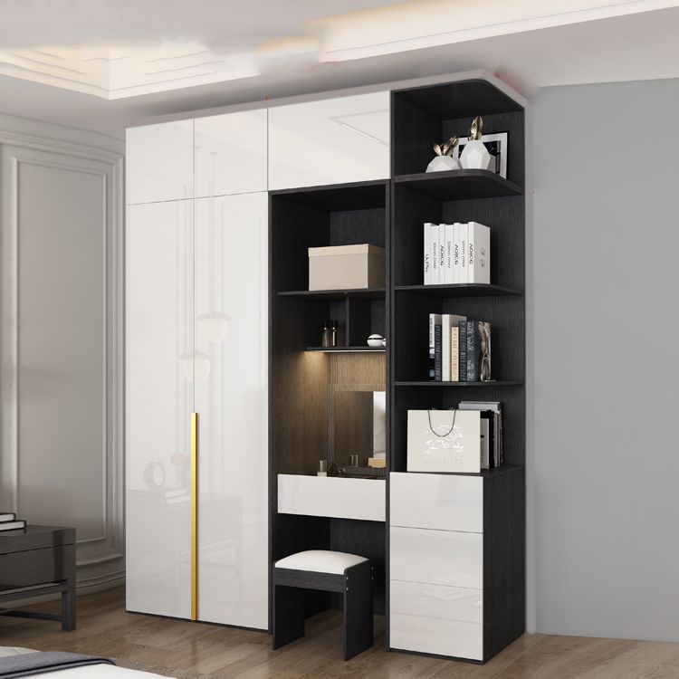 Hinged Wardrobe Cabinet with Garment Rod Modern Storage Cabinet