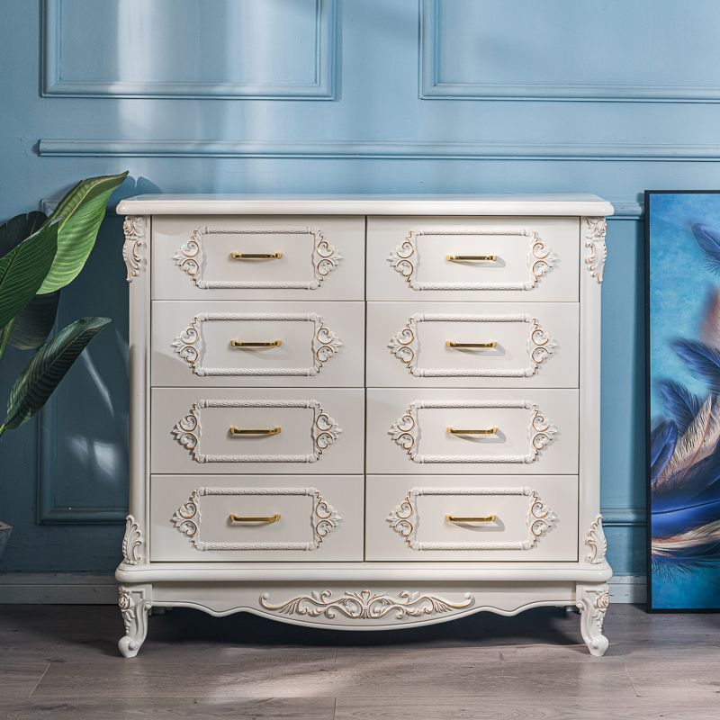 Mid-century Modern Solid Wood Chest in White Rectangle Cabinet with Drawers