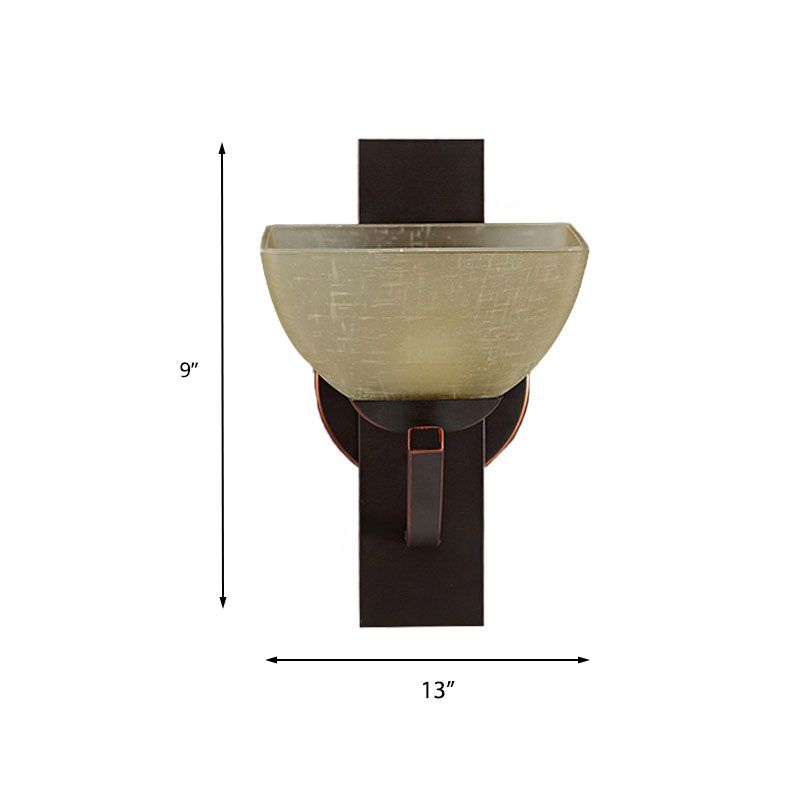 Dome Bedroom Wall Lighting Retro Frosted Glass 1 Light Black Wall Sconce Light with Metal Curvy Arm