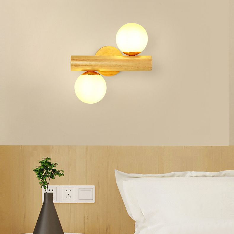 Rotatable Wood Flush Mount Lighting Contemporary Globe Wall Light for Bedroom