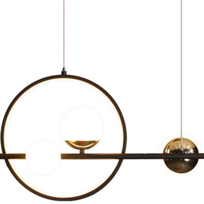 Modern Kitchen Island Fixture 6 - Head Metal and Glass Ceiling Pendant Lighting in Black