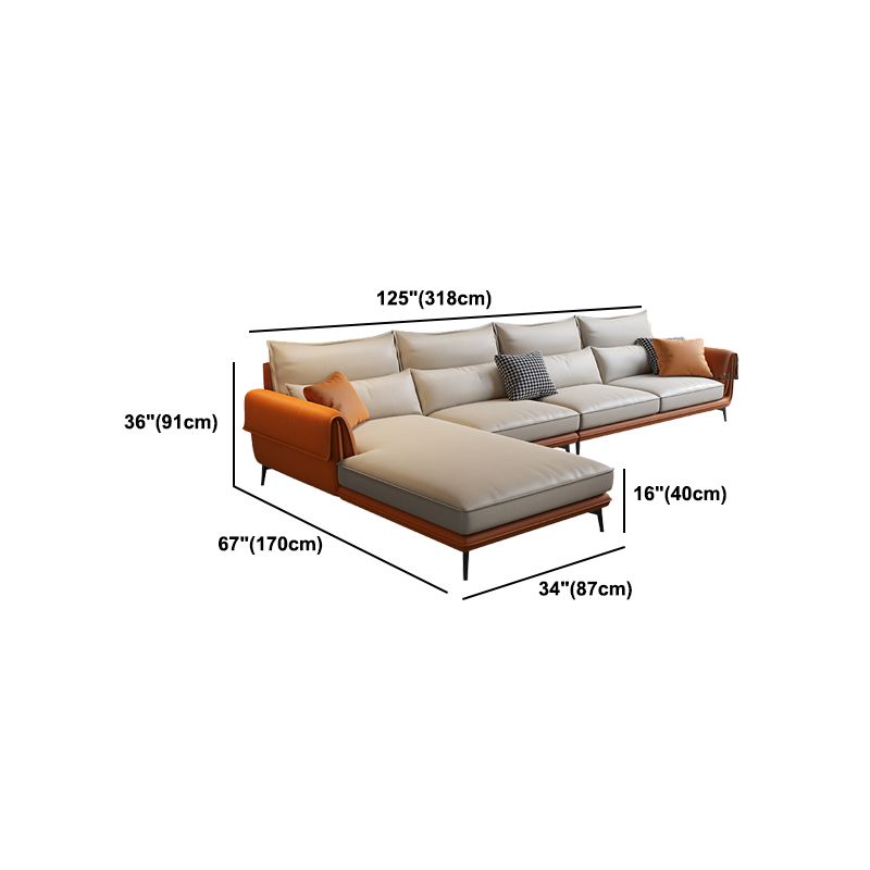Flared Arm Sectional with Chaise Orange Faux Leather 4-seat Sectional
