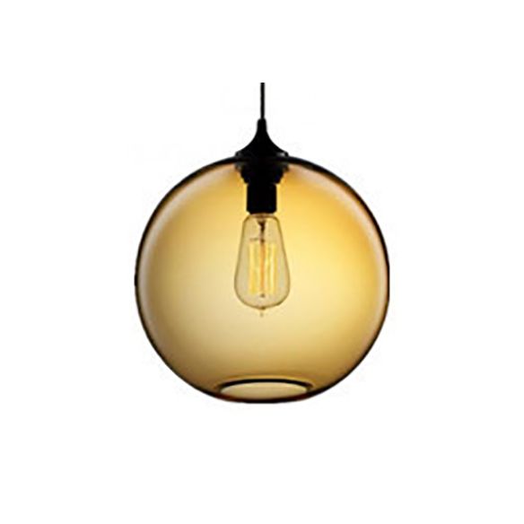 Globe Pendant Light Industrial 1 Light 8"/10" Wide Grey/Red/Blue Glass Hanging Lamp in Black