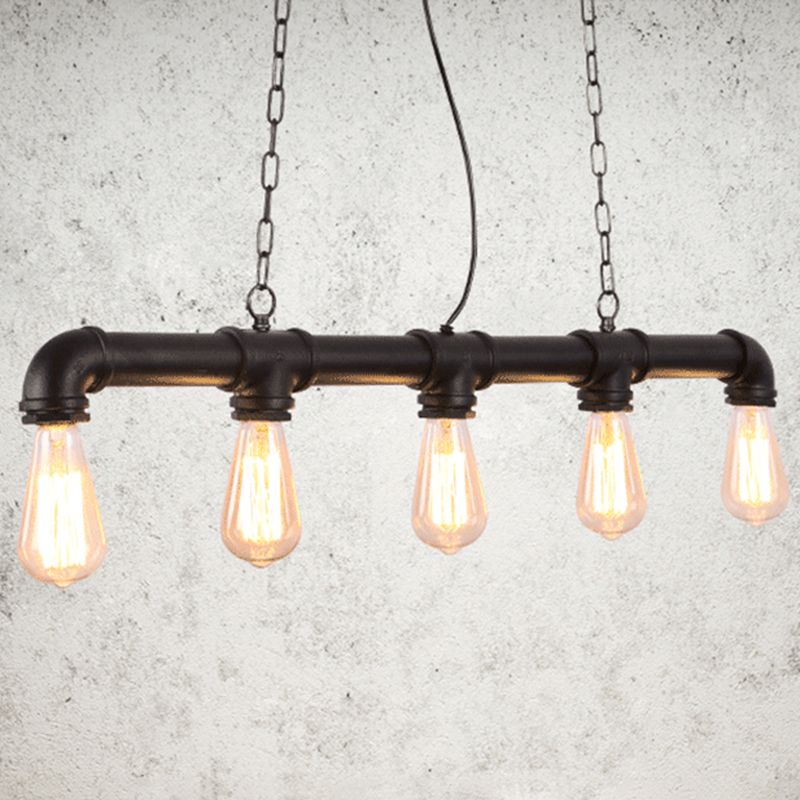 5 Lights Water Pipe Pendant Steampunk Metal Island Lighting Fixture for Dining Room