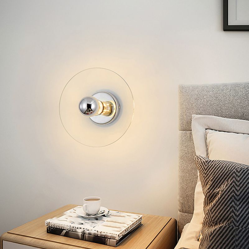 Glass Circle Wall Sconce Single Bulb lampada a parete in stile contemporanea in chiaro per camera da letto