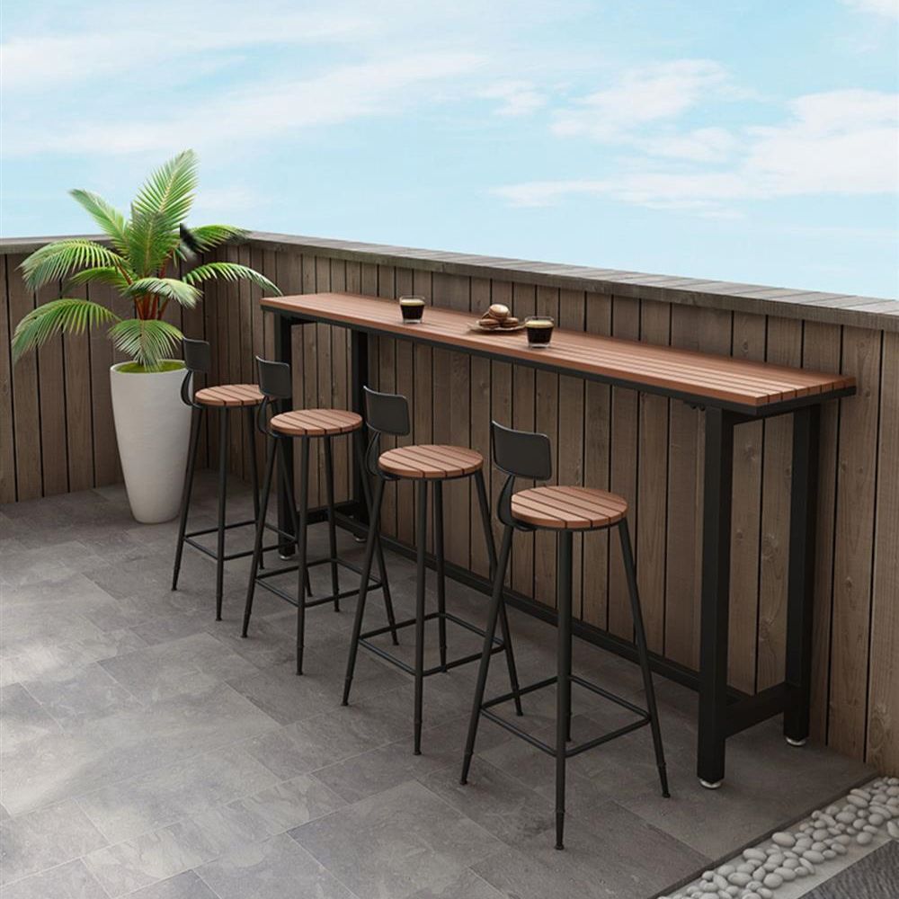 Industrial 1/2/5 Pieces Reclaimed Wood Bar Table Set Fixed Counter Set