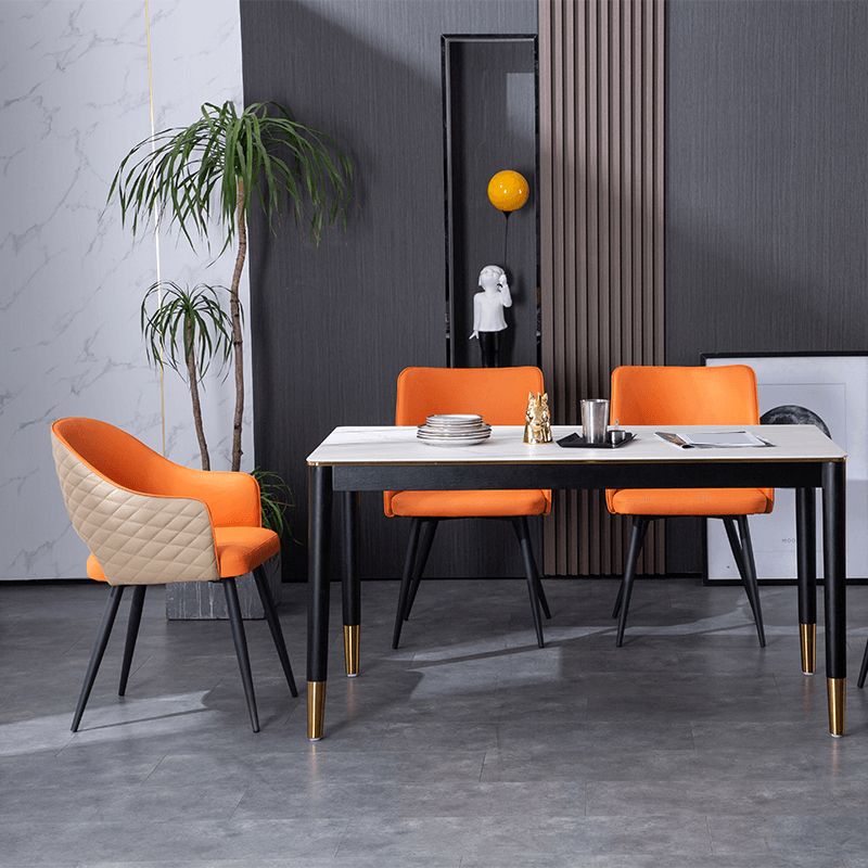 Upholstered Arm Chair Industrial Faux Leather Indoor Dining Chair with Metal Legs