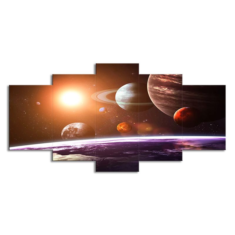 Sci-Fi Planets Wall Art Black and Gold Multi-Piece Canvas Print for House Interior