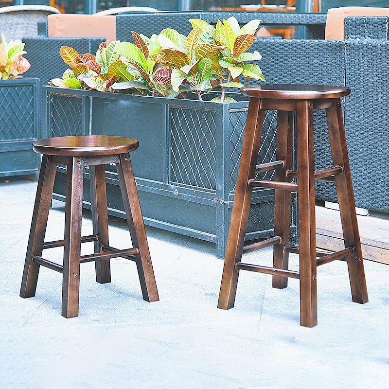 Modern Armless Backless Counter Stool Wood Cafe Bar Stool with Pedal and Wooden Seat