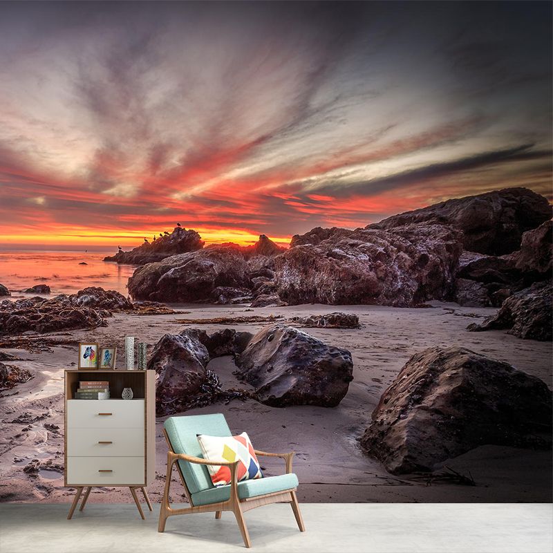 Giant Modernist Mural Wallpaper Brown Tidal Flats with Evening Glow Sky Wall Art