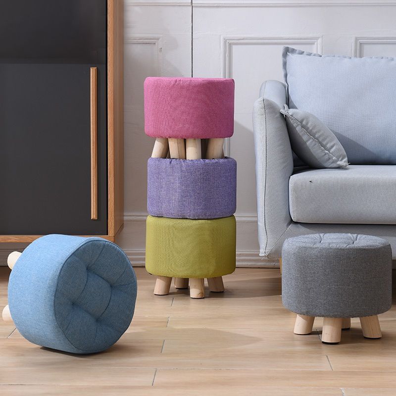 Contemporary Tear Resistant Standard Round Shape Grey Cotton Ottoman