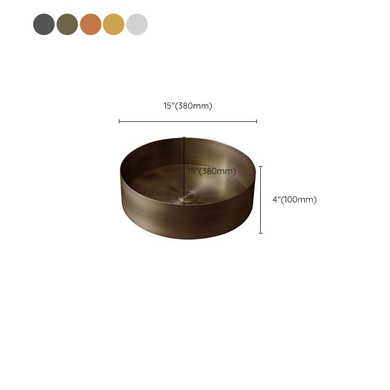 Modern Vessel Bathroom Sink Metal Round with Pop-Up Drain Wash Stand