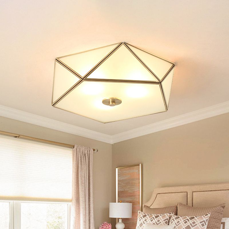 Plafonnier festonné/bol/fleur en verre dépoli, plafonnier vintage à 3 lumières pour chambre à coucher en laiton