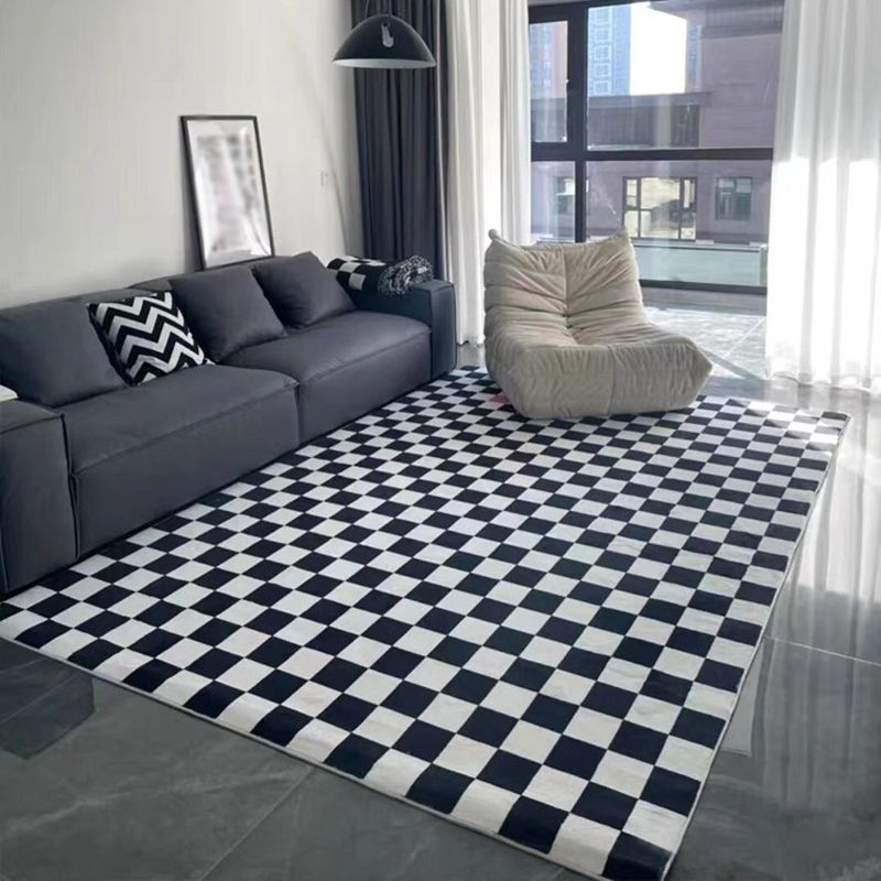 Light Purple Check Pattern Rug Polyester Modern Rug Washable Rug for Living Room