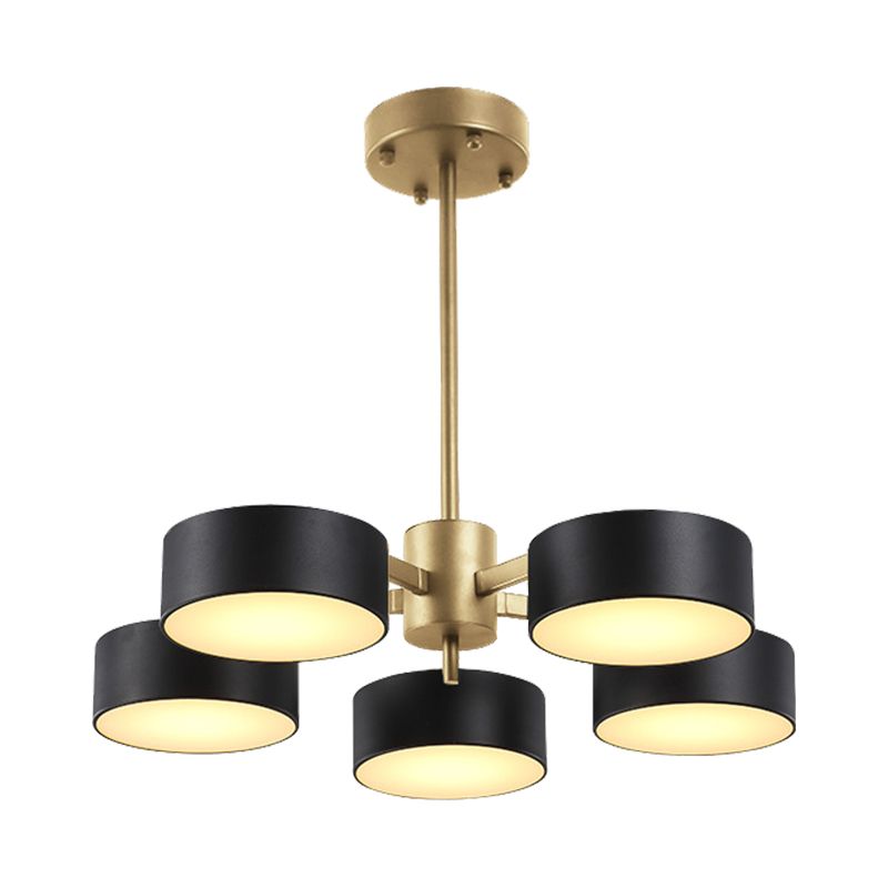 Drum Pendant Light Post Modern Metal 3/5/6/10 Lights Black/Gold Chandelier Light for Living Room
