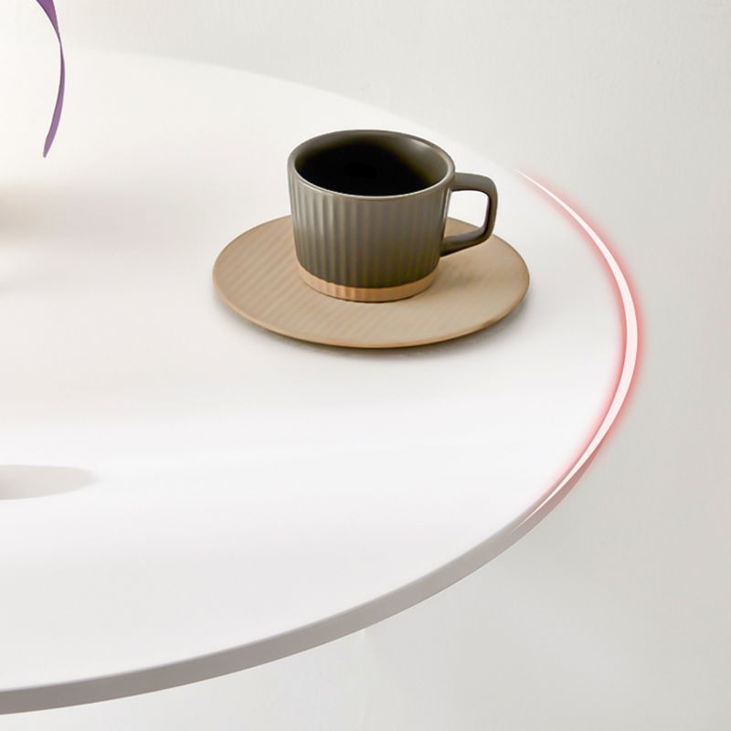 Mesa de comedor redonda moderna de metal, mesa interior con tapa de madera y base de tulipán