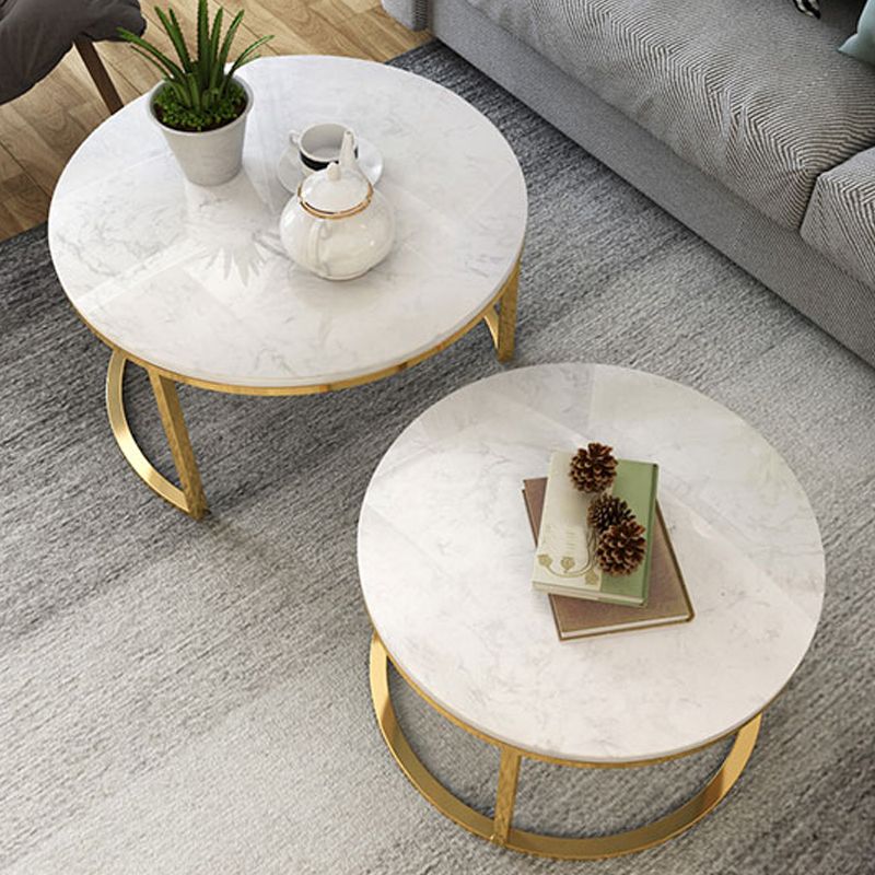 Frame Glam Simple Coffee Table Marble Round Cocktail Table Set