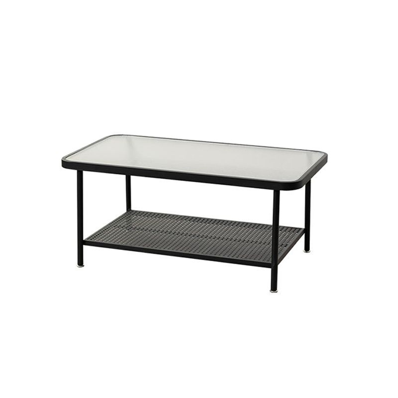Glass Top Coffee Table 4 Legs Coffee Cocktail Table with Shelf