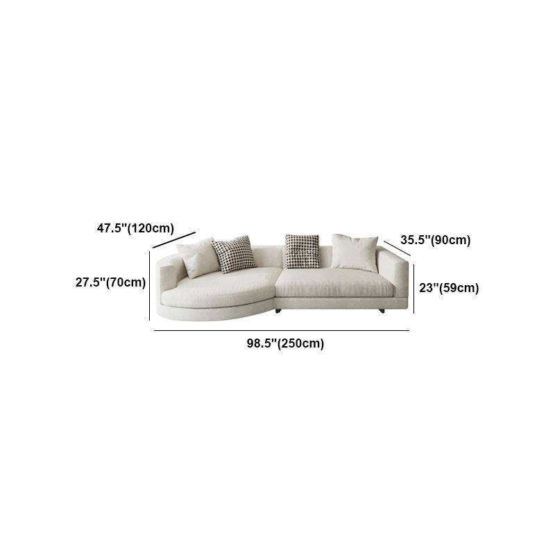 Flannelette Sectional Square Armrest Latex/down Upholstery Filled White Sofa