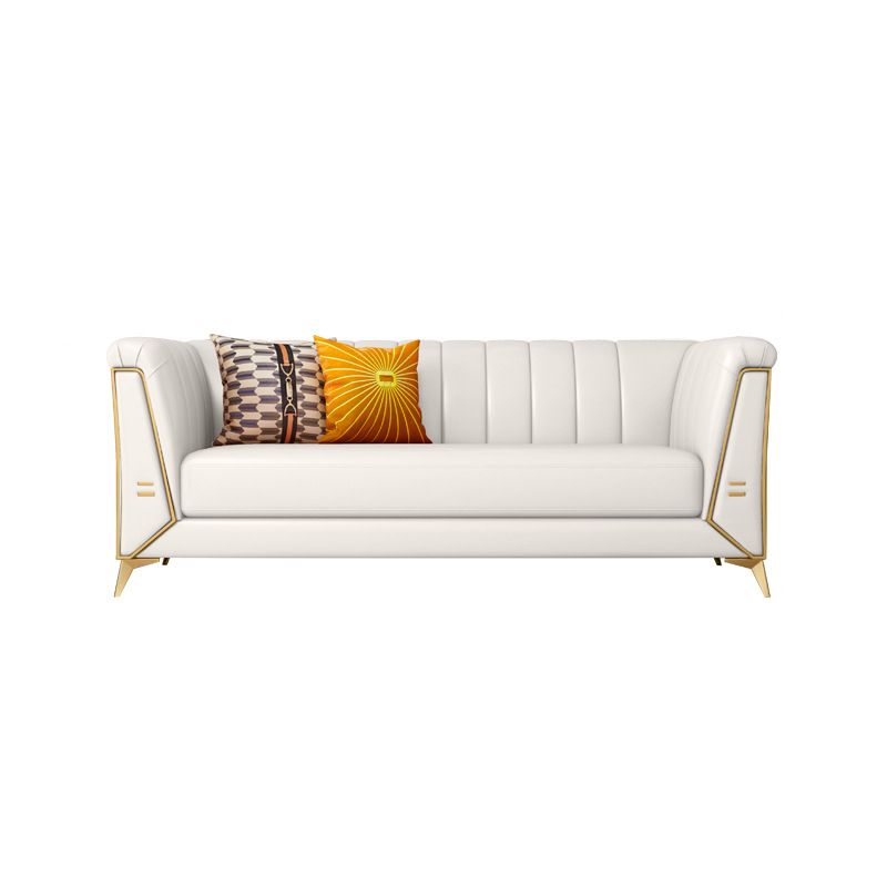Faux Leather Sofa 28.74" H Tuxedo Arm Sofa with Sewn Pillow Back