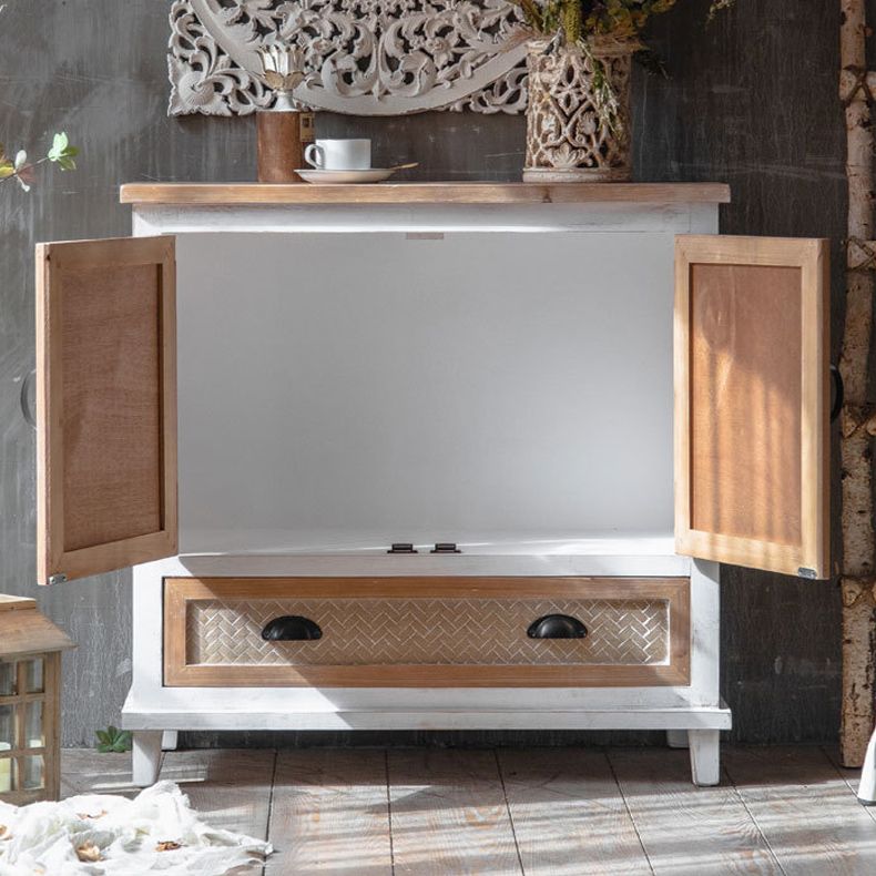 Distressed Wood 1 - Door Accent Cabinet Industrial Shelves Included Cabinet with Drawers
