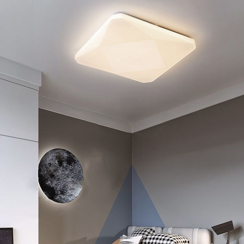 Modern Flush Light Fixtures Squared Metal 1 Light Flush Mount Lamps in White