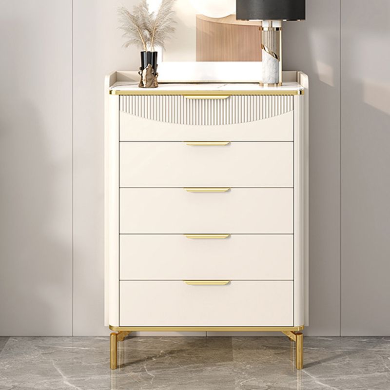 Glam White Storage Chest Bedroom Stone Chest with Metal Legs