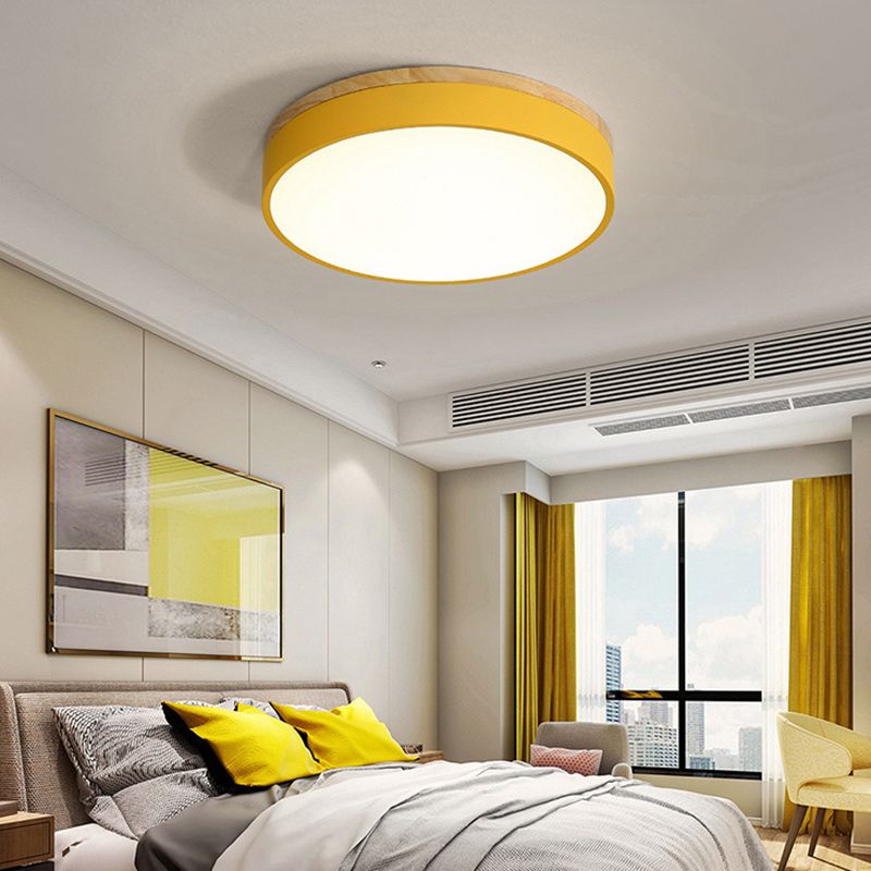 Modern Minimalist LED Macaron Ceiling Light Wrought Iron Circular Flush Mount with Acrylic Shade