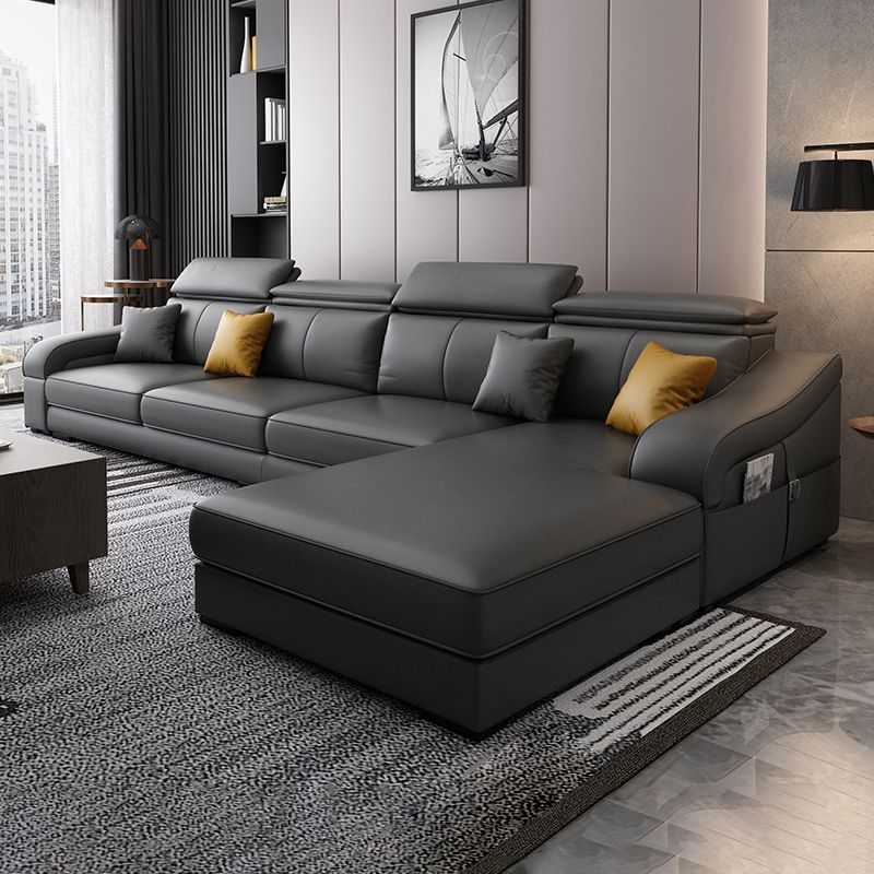 Linen and Faux Leather Reversible Modular L-Shape Furniture Sectionals