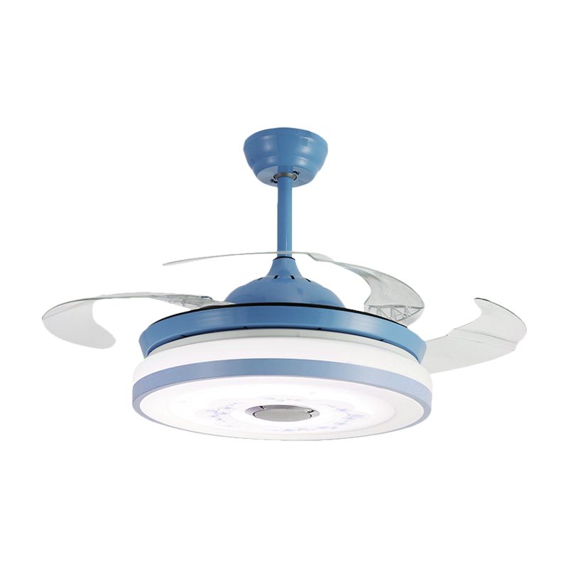 LED bleu / rose rond suspendu la lampe à fans moderniste acrylique 3 lames Semi Flush Fush Mount Éclairage, 42 "Largeur