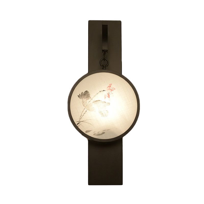 Mur mural fleur / oiseau suspendu léger tissu chinois lampe murale étanche en noir en noir