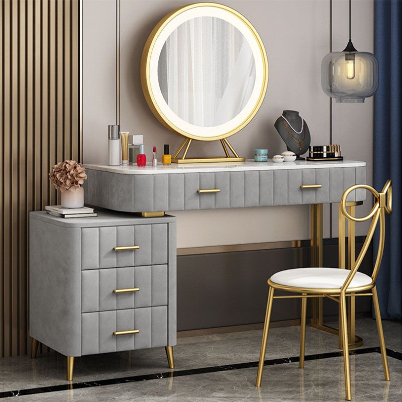 Glam With Drawer Straight Feet Marble Metal Bedroom Make-up Vanity