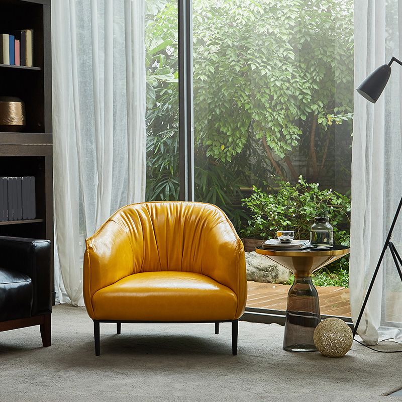 Solid Color Bedroom Leather Arms Included Round Arms Camel Back Barrel Chair