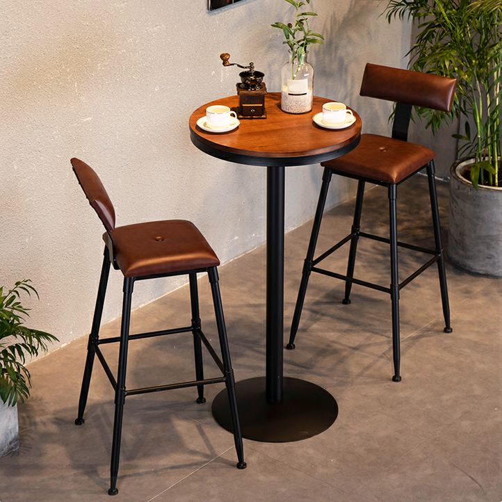 Round Wooden Pub Table Industrial Brown Bistro Bar Table with Metal Pedestal