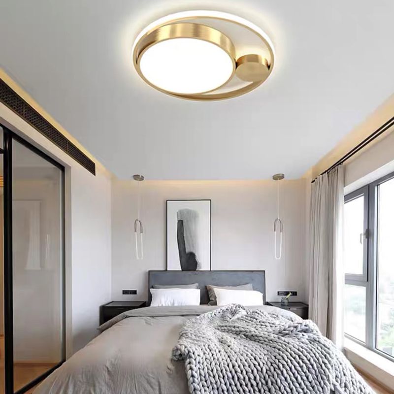 Plafonnier de forme ronde en métal moderne à 2 lumières, doré