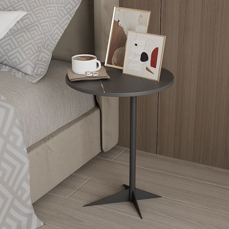 Modern Round Slate Side End Table Metal Pedestal Sofa Side Table