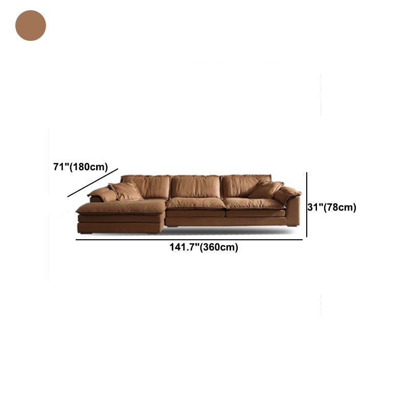 Brown Pillow Top Sofa & Chaise Faux Leather Loose Back Sofa - 30.7" H