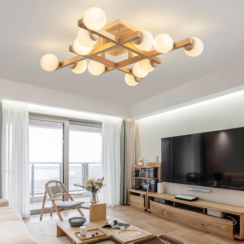 Luminaire encastré carré contemporain Plafonnier encastré en bois en marron