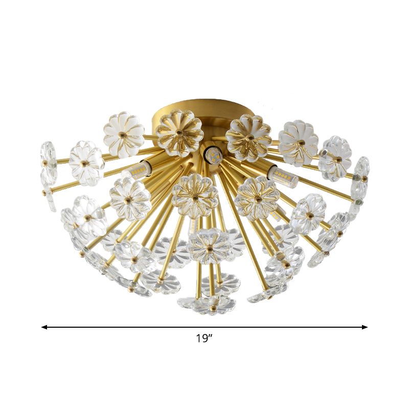 Gouden 3/5 lichten Semi Flush Mount Modern Crystal Bouquet Flushmount plafondlamp voor slaapkamer
