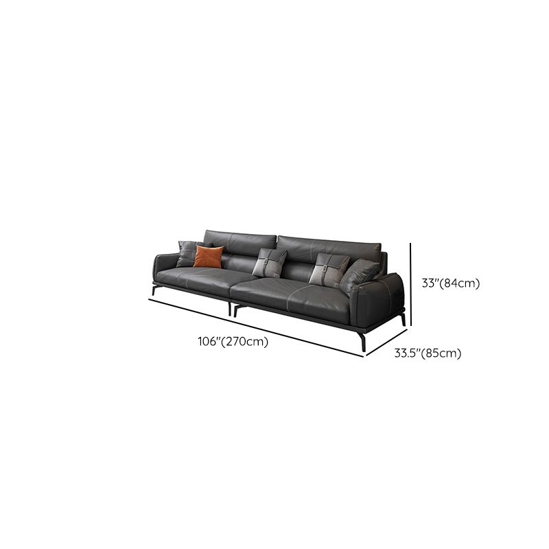 Upscale Grey Sofa with Four Legs Leather Sofa Living Room Seating