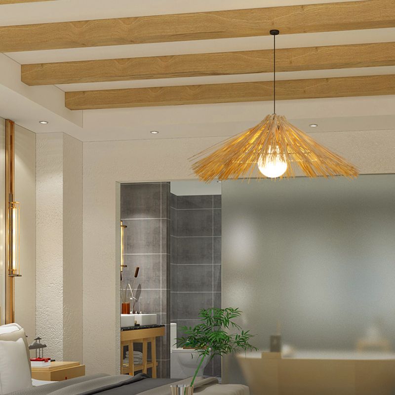 Rattan Asia Hanging Lamp Kit 1-Light Down Lighting Pendant for Bedroom