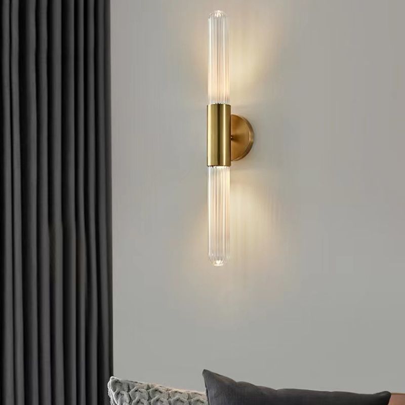 2-Light Golden Wall Mounted Sconce LED Glass Wall Light for Living Room