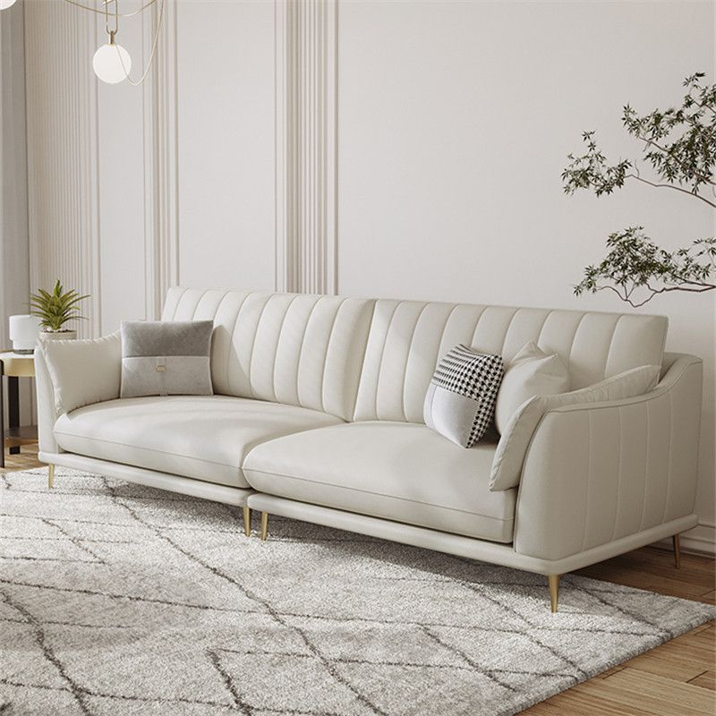 Modern Style Solid Wood Material Base Cloth Art & Leather Rice White Rectangular Sofa