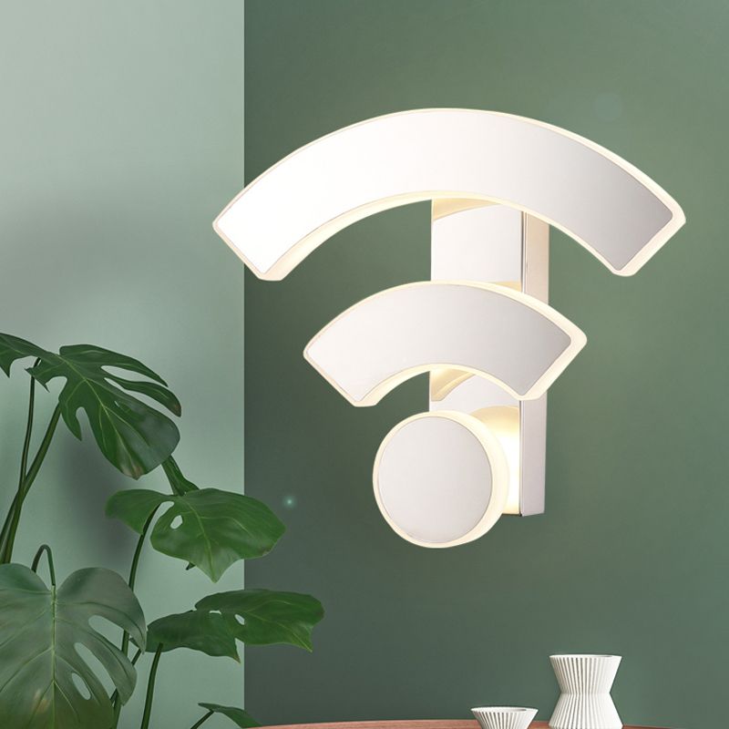 Wifi Logo Sconce Light Fixture Modernist Acrylic LED White Wall Mounted Lamp in Warm/White Light for Bedroom