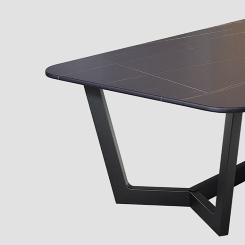 Modern Style Slate Table with Rectangular Black Metal Trestle Type Base Coffee Table