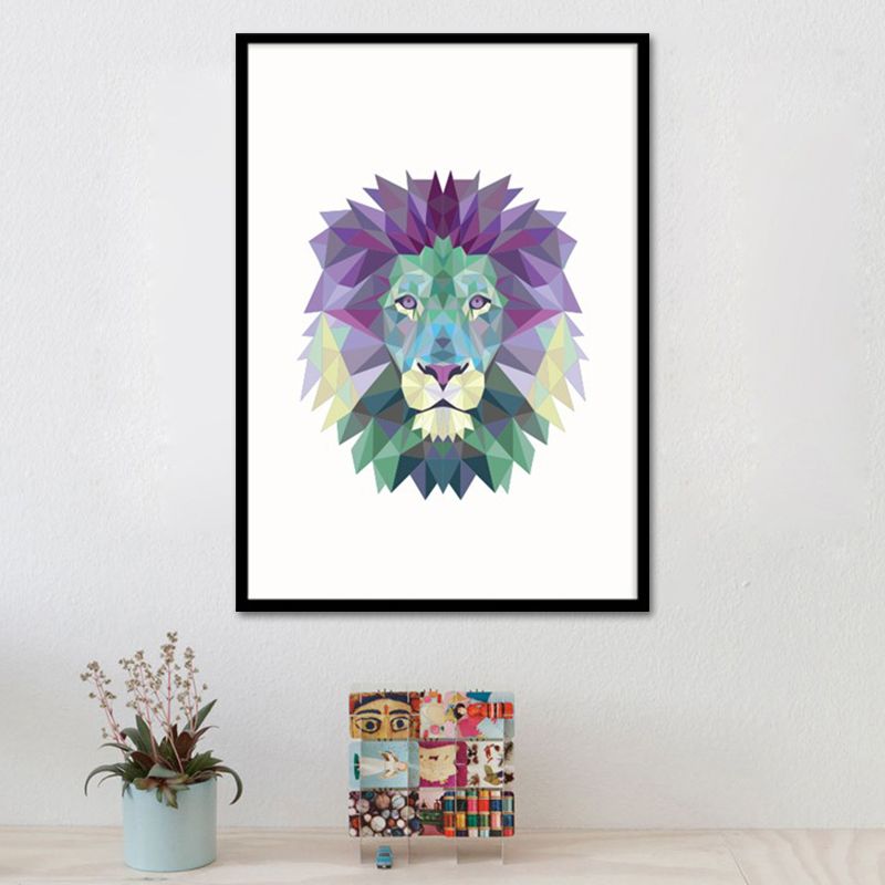 Modernist Lion Head Canvas Wall Art Purple Animal Paintings, Multiple Size Options