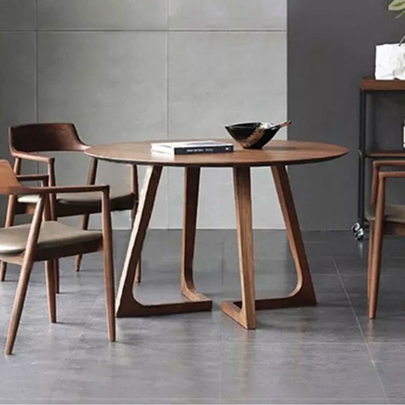 Round Double Base Dining Table Modern Pine Wood Table for Kitchen
