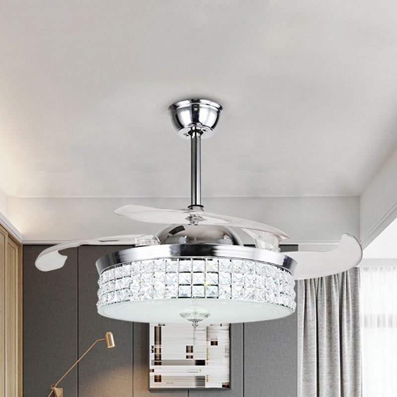 3 Klingen rund Salon Deckenventilator Lampe LED Modern Semi Flush Mount Light in Chrom, 19 "Breite