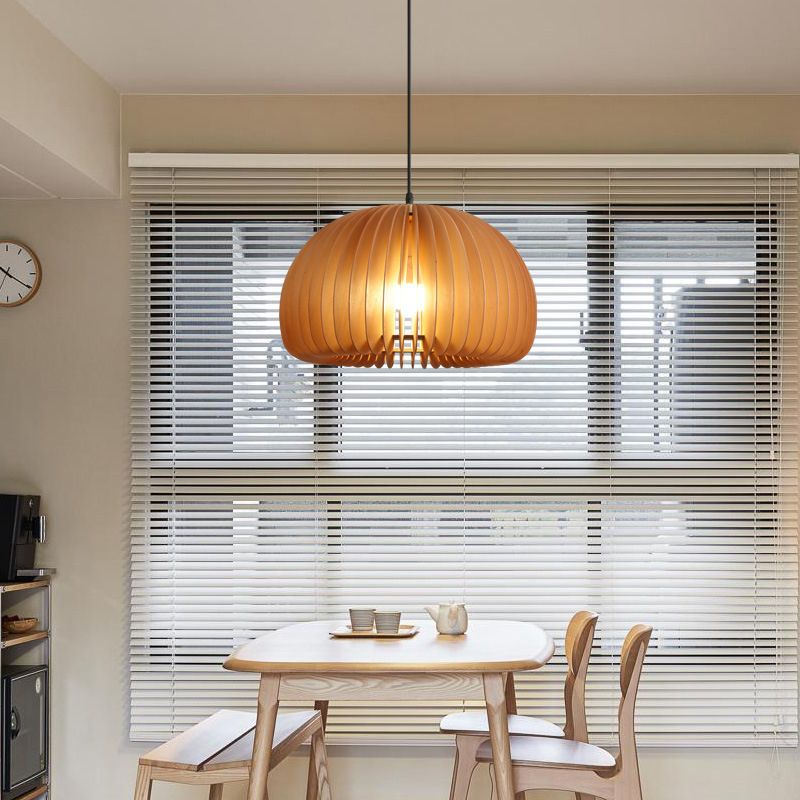 Pumpkin Ceiling Pendant Lamp Nordic Style Wood Dinning Room Suspension Pendant in Beige